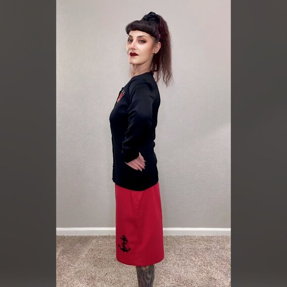 Red Sourpuss Anchor Pencil Skirt Nautical Retro 50s Rockabilly Pinup XL - Picture 6 of 11
